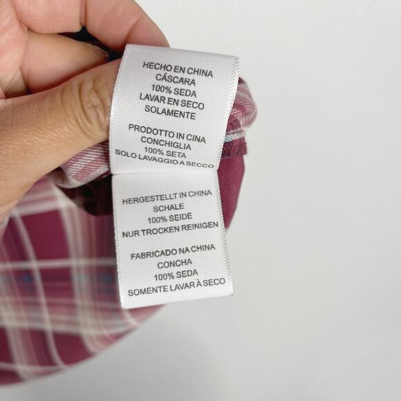 Joie Medium M Aruna Silk Plaid Sleeveless Blouse Top V Neck Red Pink Womens - Picture 9 of 12